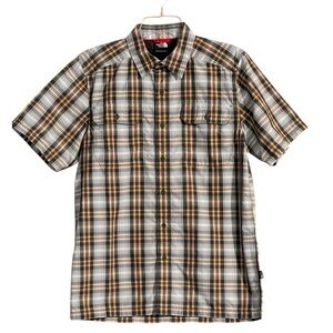 The North Face Men's Short-Sleeve Plaid Button-Down Shirt - Small Green & Yellow